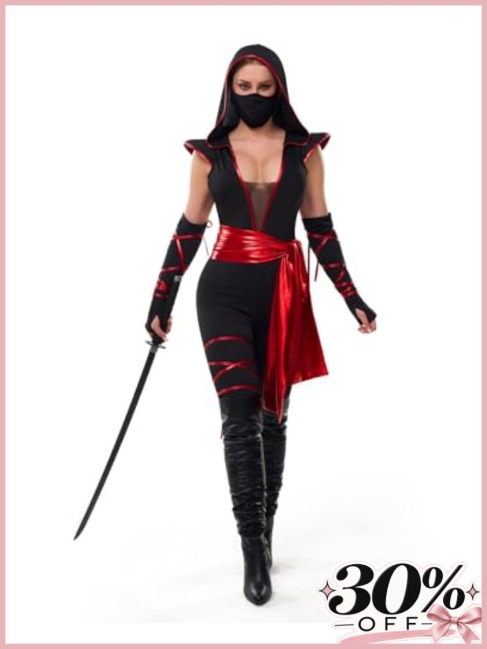 Ninja Hooded Romper Costume Set Polyester Adult Halloween Cosplay